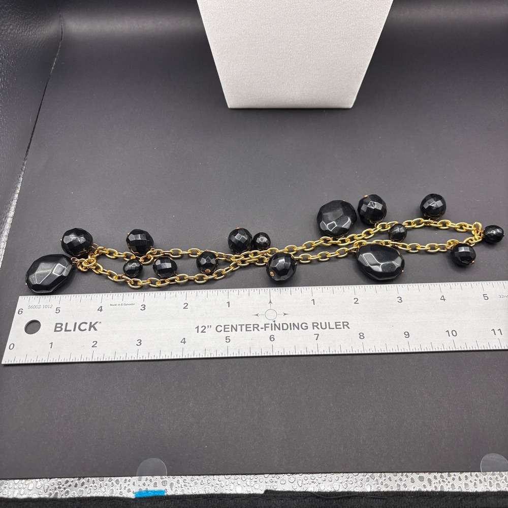 Vintage Gold Tone Chain Black Faceted Bead Statement Necklace Over The Head Y2K - Picture 9 of 9